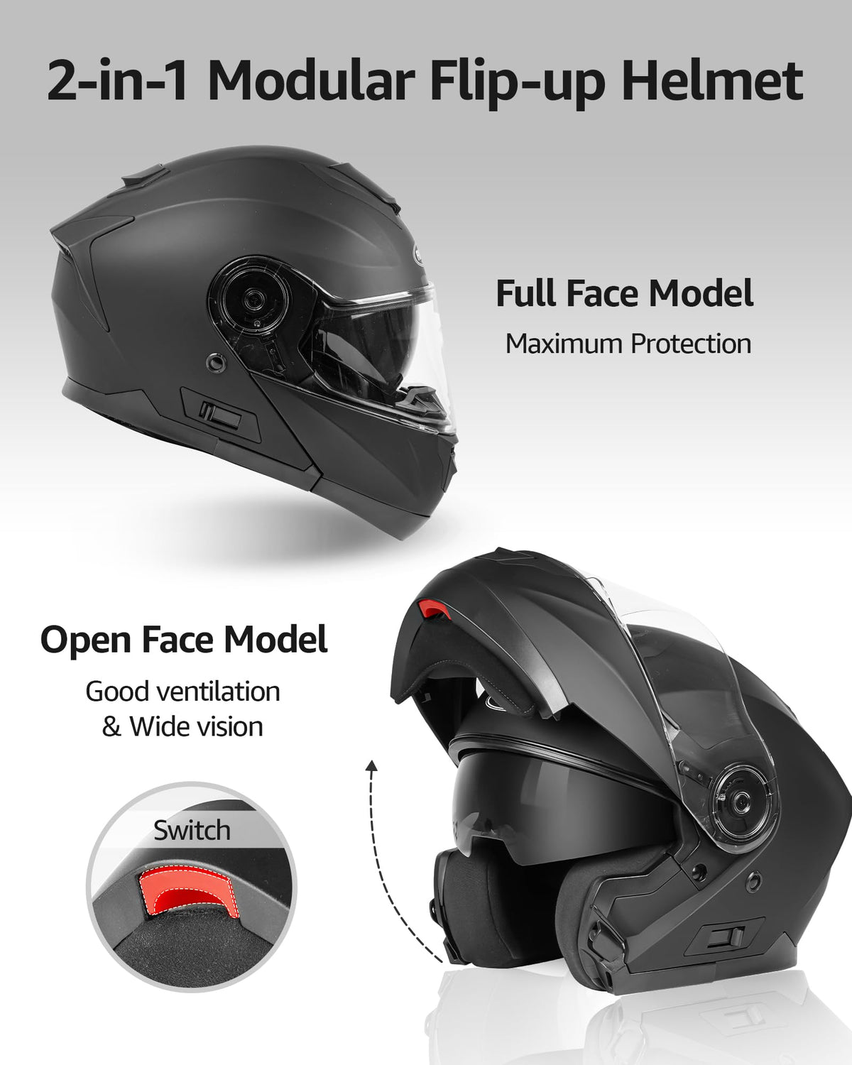 DOT Approved Full Face Motorcycle Helmet with Flip Up Dual Visor U394782