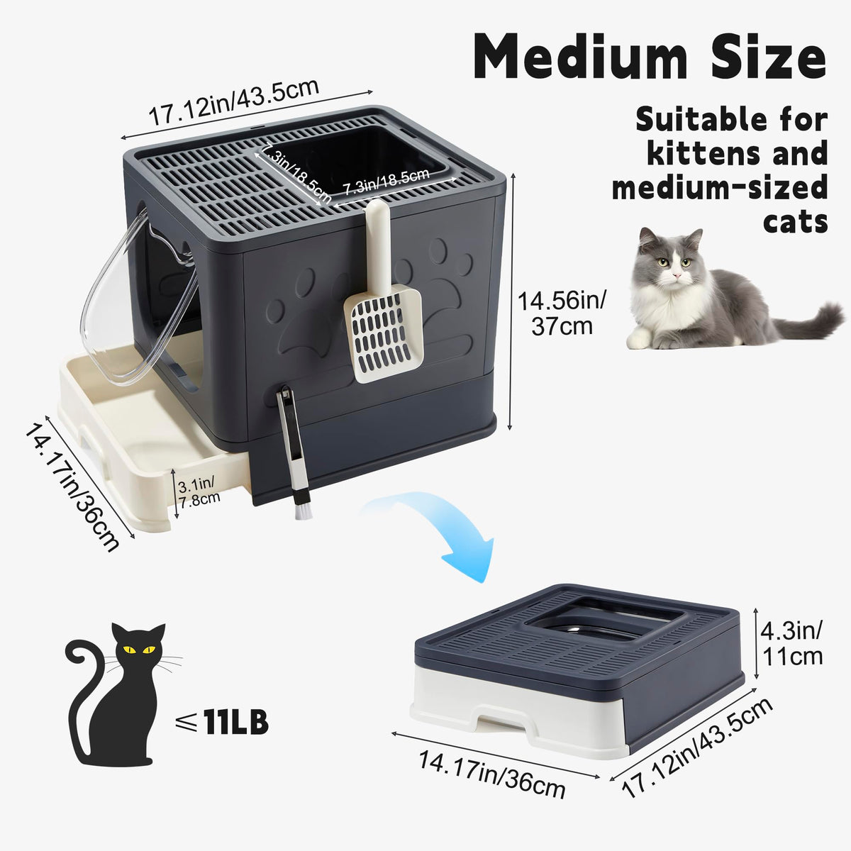Top Entry Covered Cat Litter Box with Scoop and Brush C850