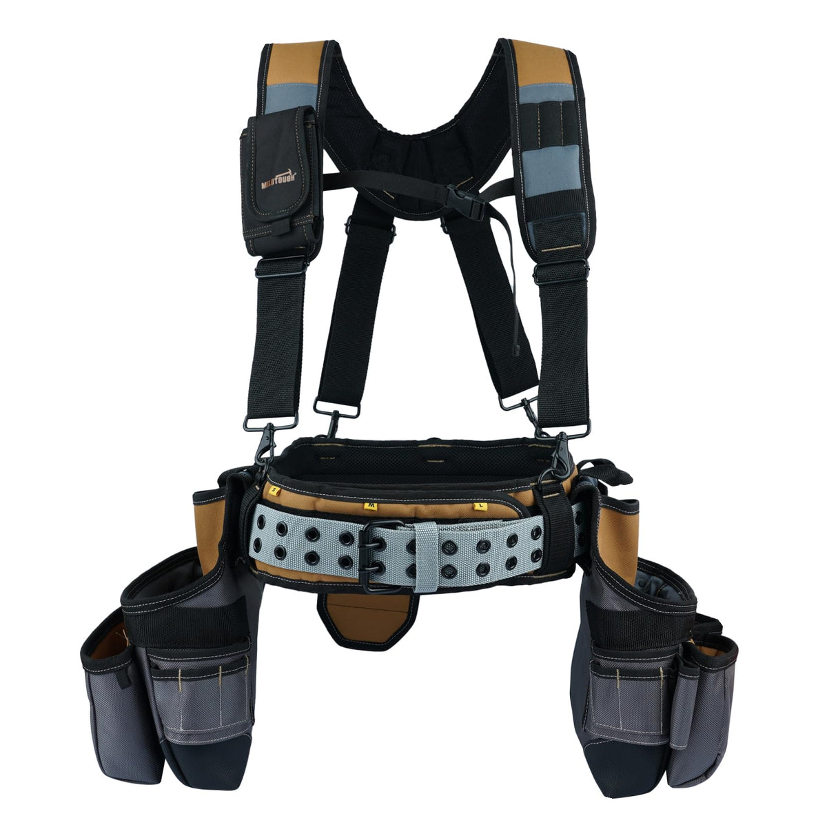 Khaki 28-Pocket Tool Belt and Suspenders V7282