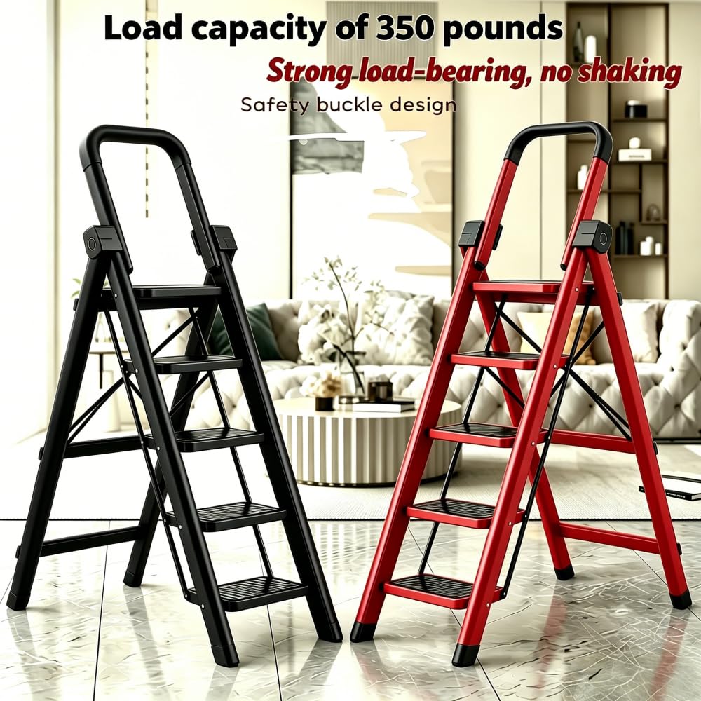 Heavy Sturdy Steel 4 Tier Step Stool with Handrail C1114