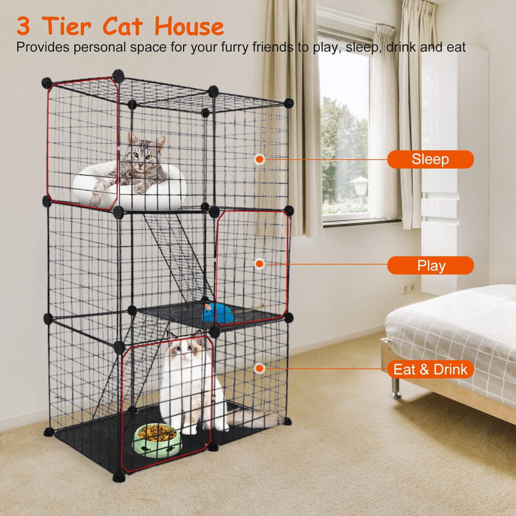 3-Tier Cat Cage with 3 Doors 2 Ramp Ladders C481