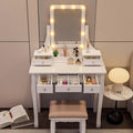 Vanity Desk with Mirror and Lights and Stool Set Y792485