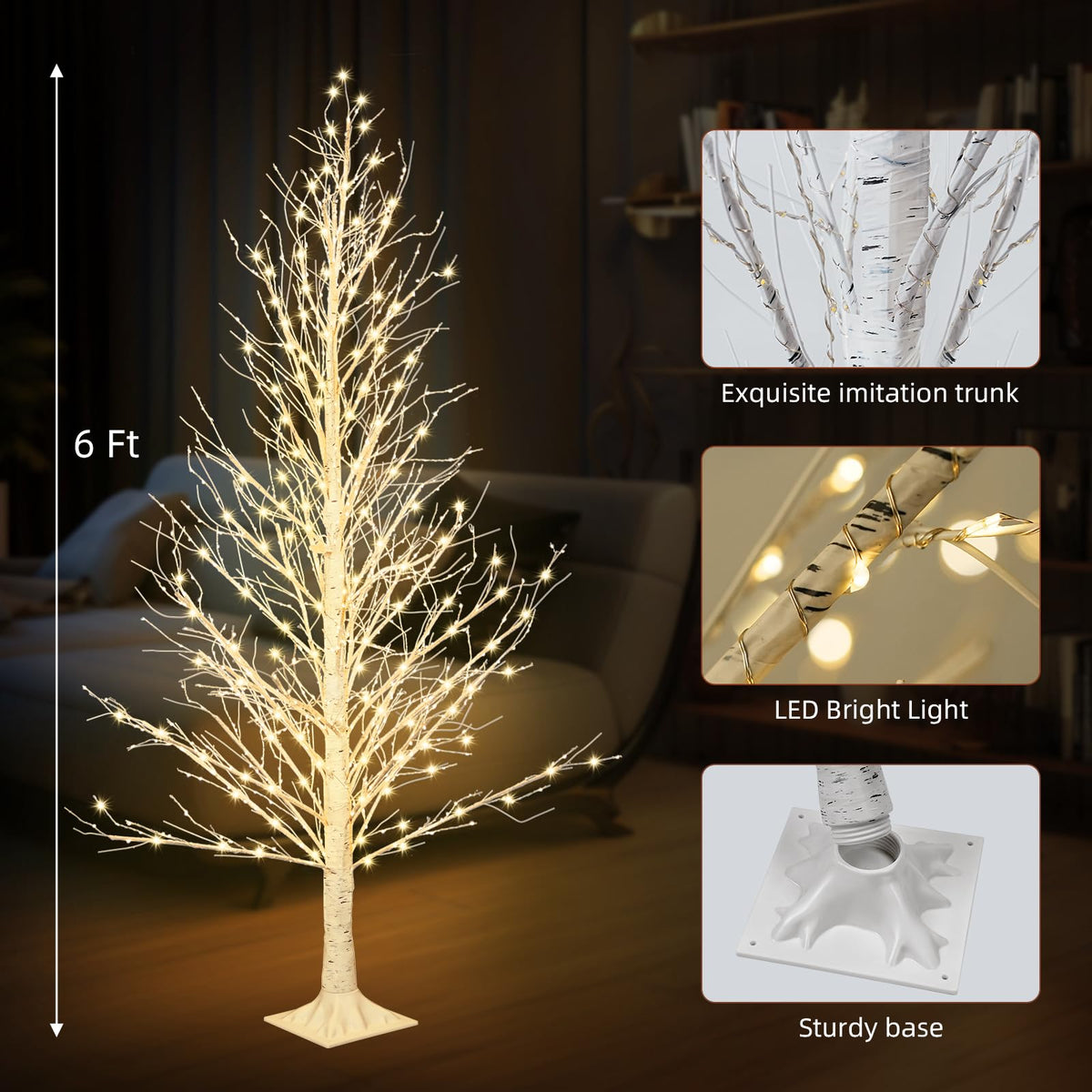 6FT LED Lighted Birch Tree with Timer IP44 Waterproof E3993