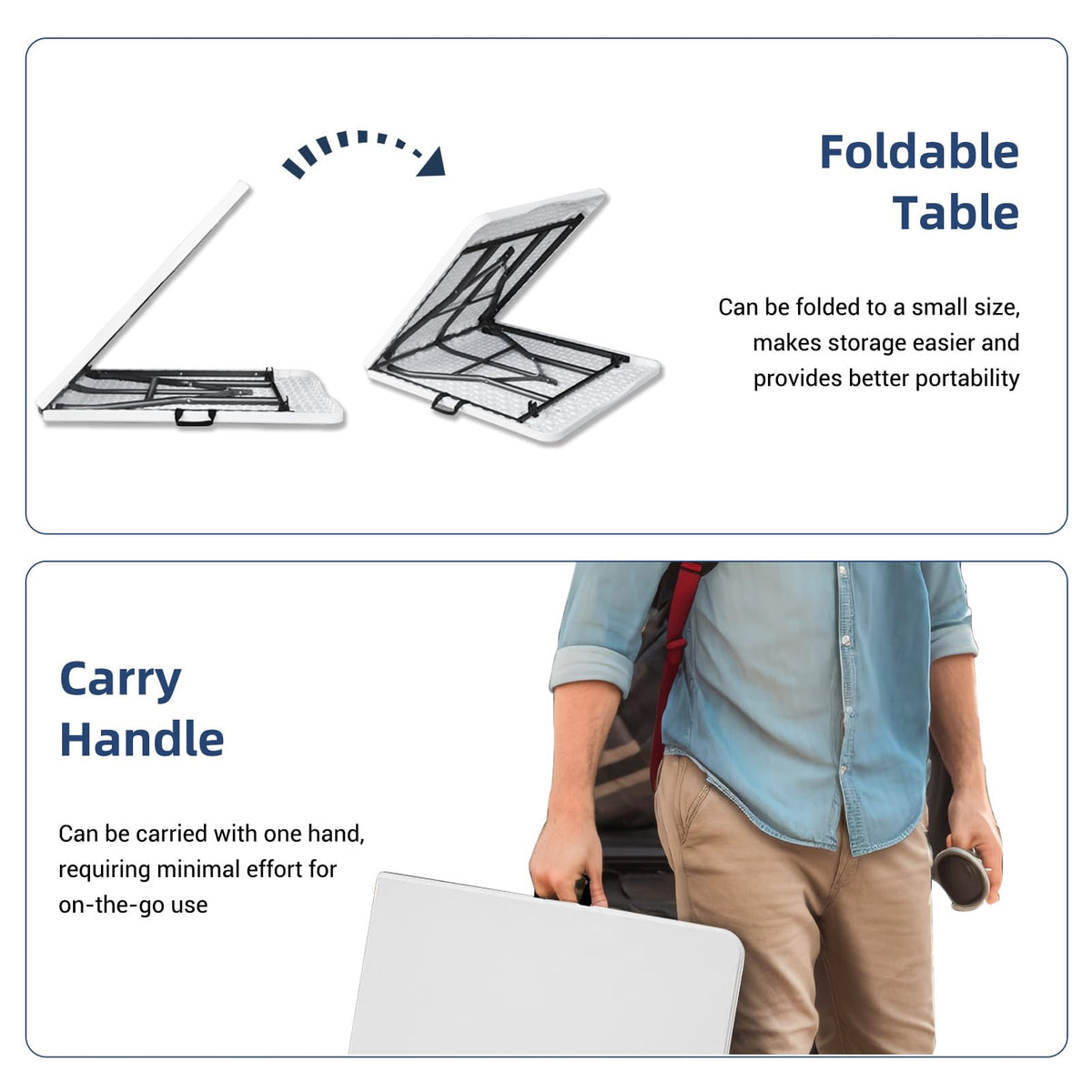 6ft Heavy Duty White Folding Table with Carrying Handle U554
