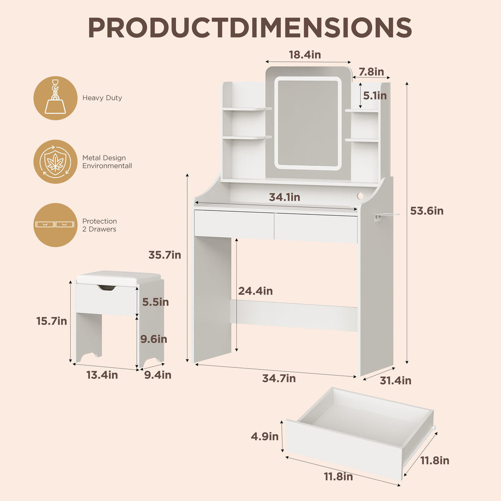 Vanity Desk with Lighted Mirror Y76068