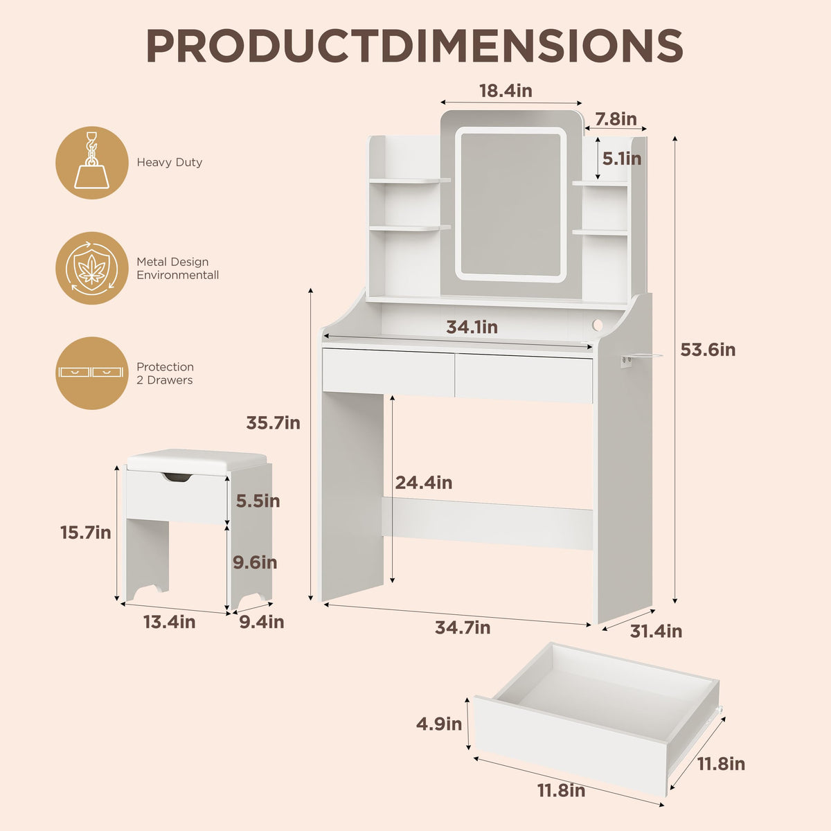 Vanity Desk with Lighted Mirror Y76068