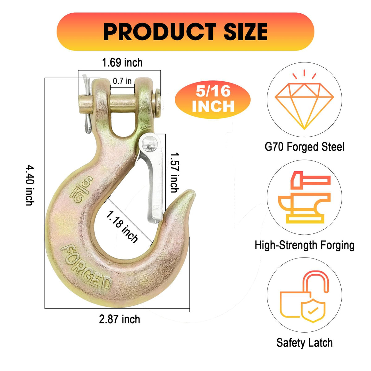 5/16" Clevis Slip Hook with Safety Latch G866