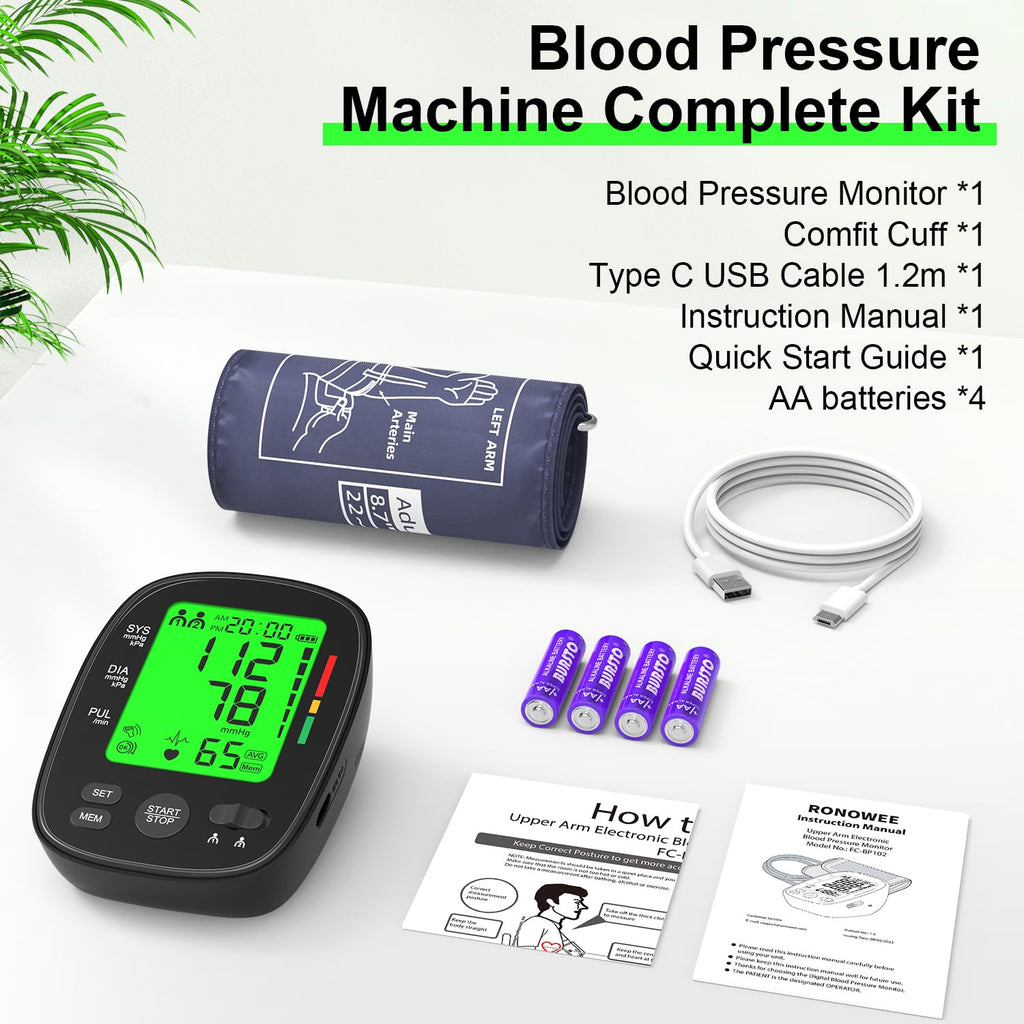 Upper Arm Blood Pressure Monitor Large Cuff LCD Digital Display Q21612
