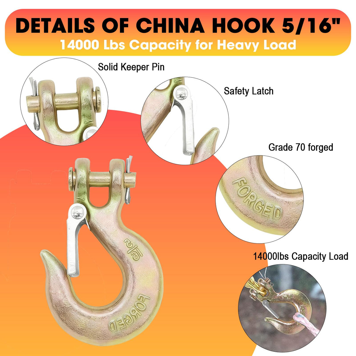 5/16" Clevis Slip Hook with Safety Latch G866