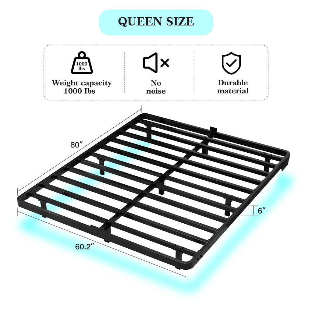 Queen Metal Platform Bed Frame with LED Lights and Charging Station J518615