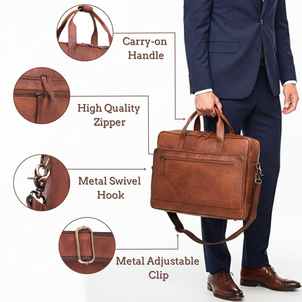 Brown 17-inch Genuine Leather Laptop Briefcase M471557