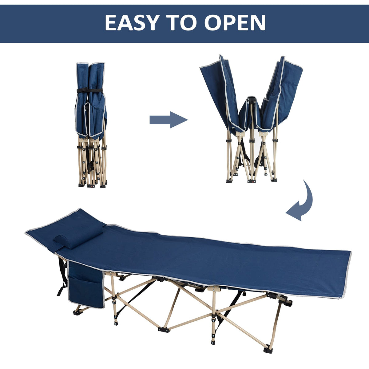 Folding Camping Cot with Carry Bag Pocket Pillow U859632