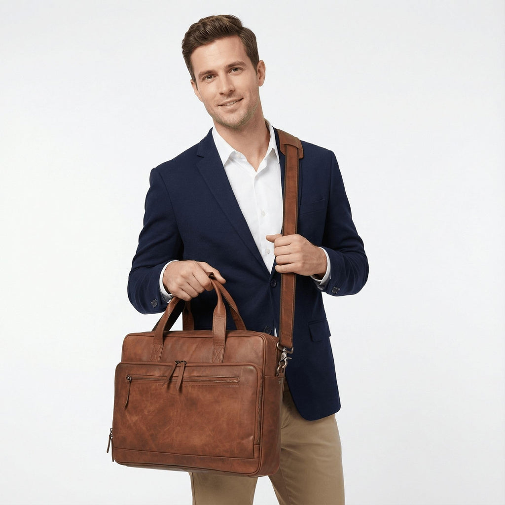 Brown 17-inch Genuine Leather Laptop Briefcase M471557