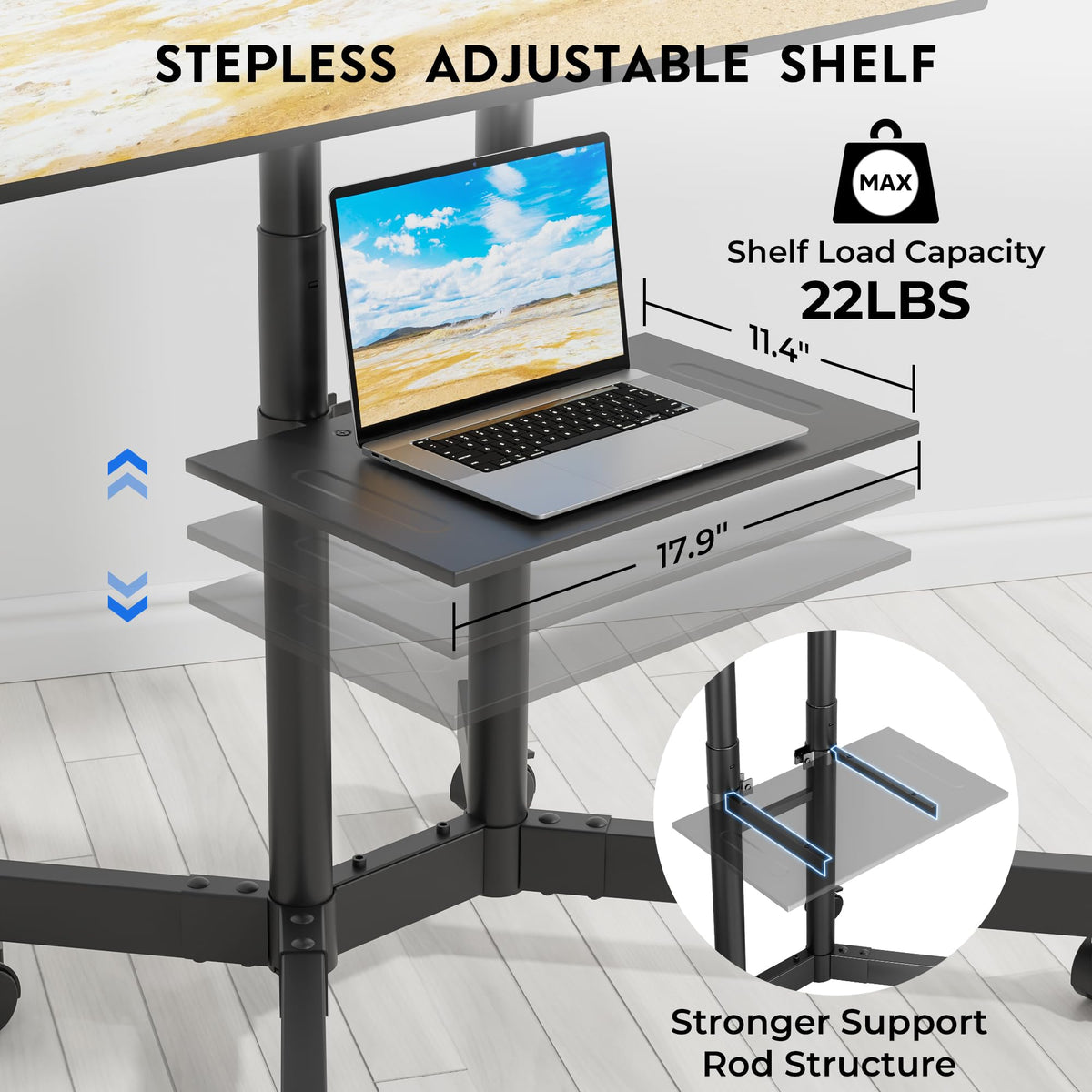 Rolling TV Stand with Tilt, Black X260