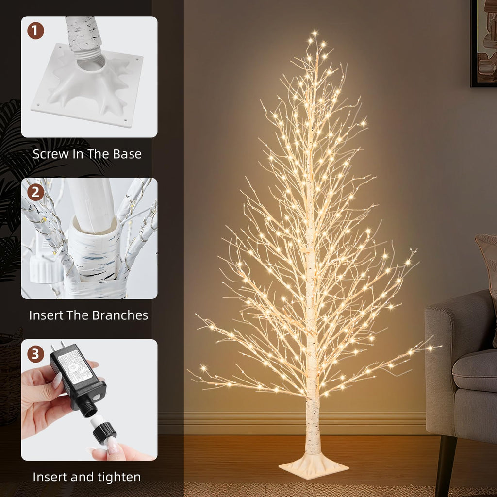 6FT LED Lighted Birch Tree with Timer IP44 Waterproof E3993