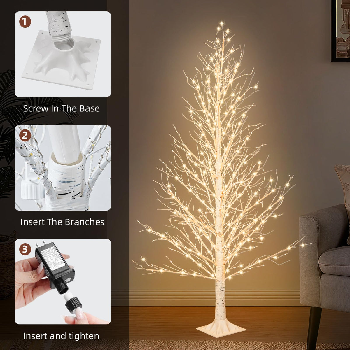 6FT LED Lighted Birch Tree with Timer IP44 Waterproof E3993