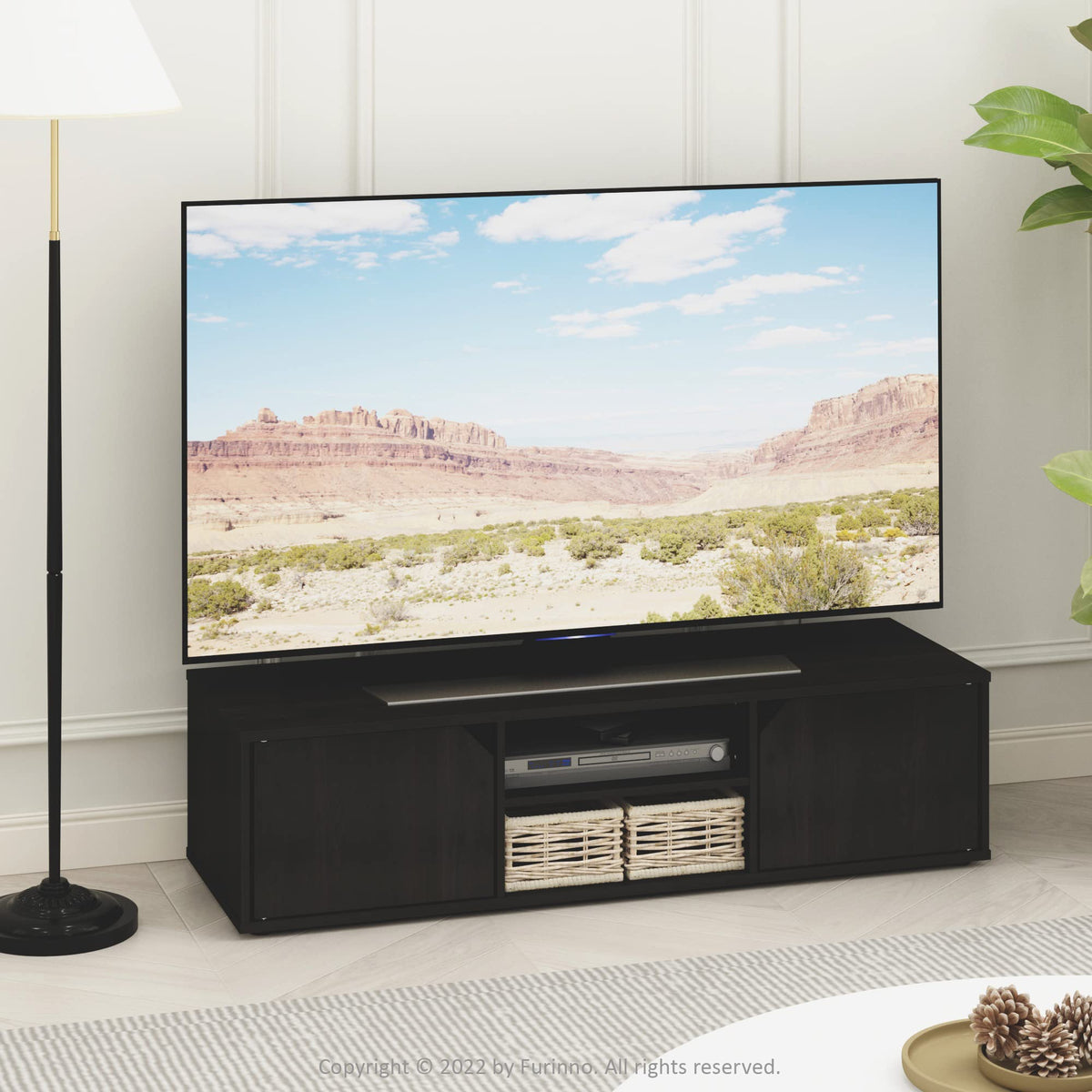 Espresso 2-Tier TV Stand with Open Shelf and Door Cabinets B862389