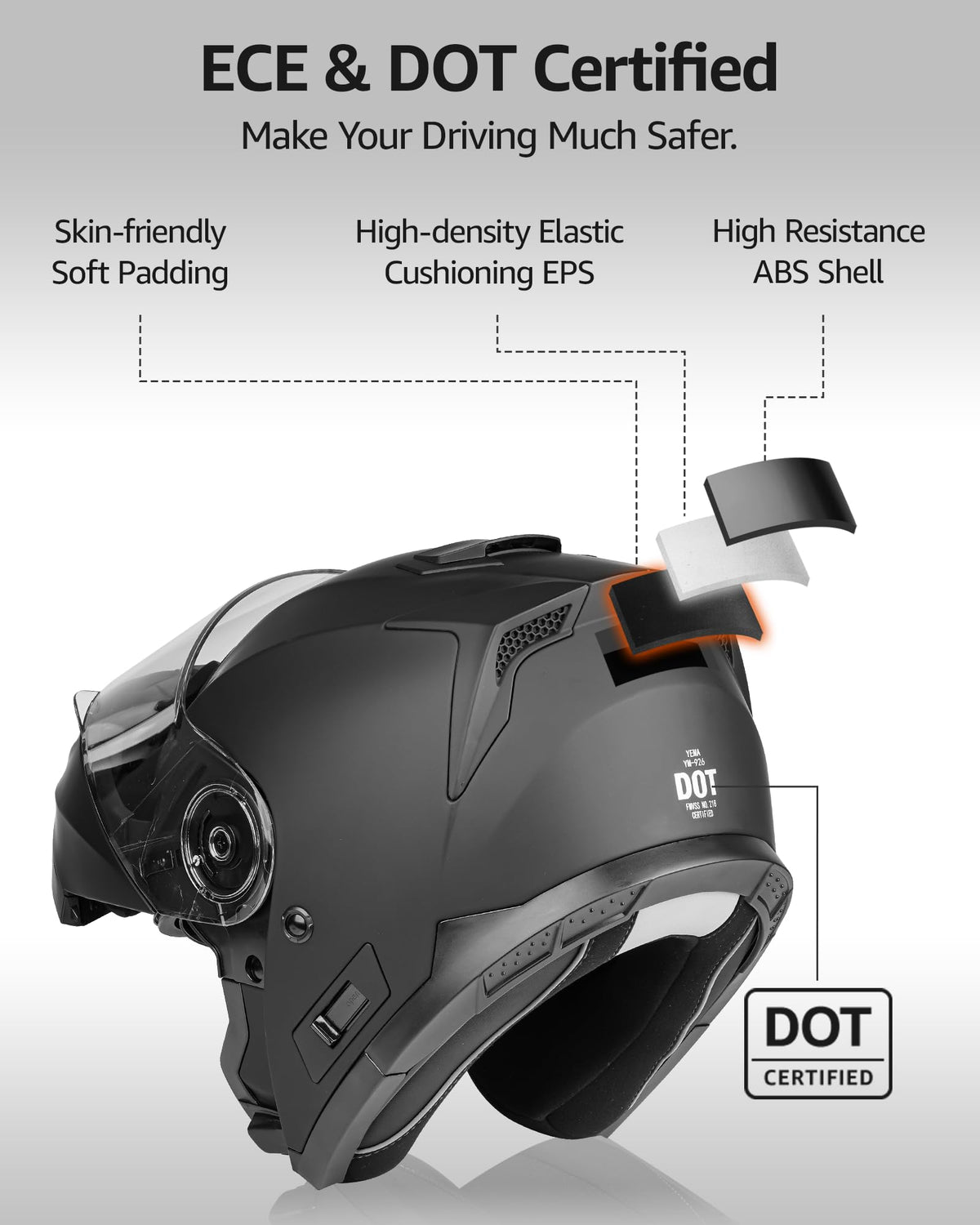 DOT Approved Full Face Motorcycle Helmet with Flip Up Dual Visor U394782