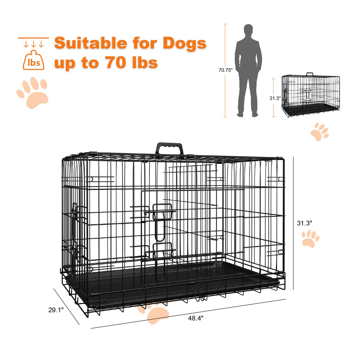 Foldable Metal Wire Dog Crate with Divider 48 Inch X666