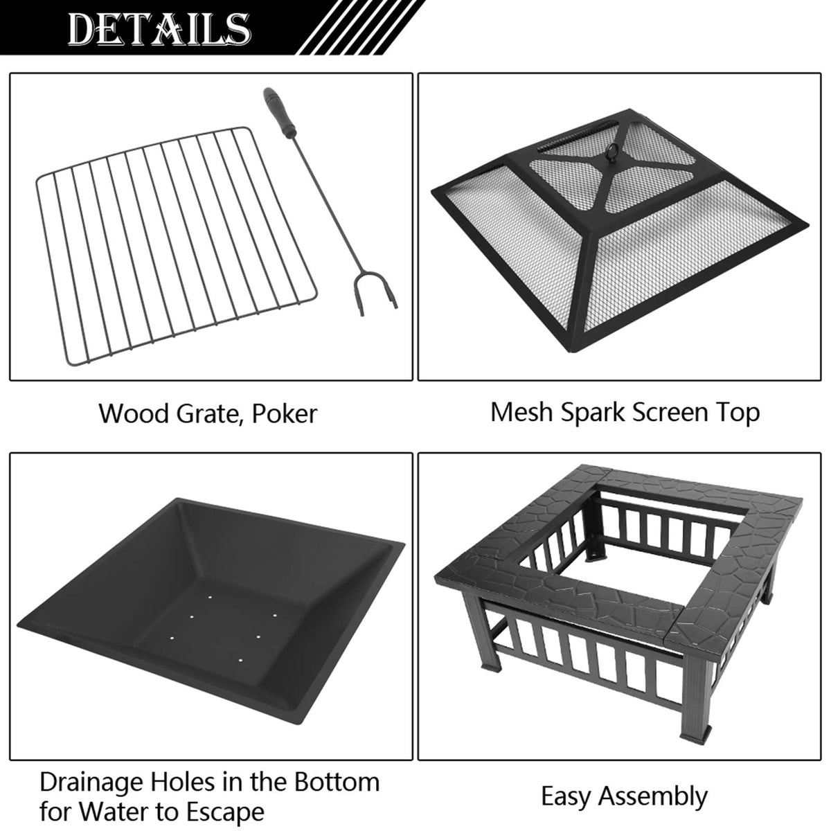 32-inch Metal Outdoor Fire Pit with Fireplace Screen C943