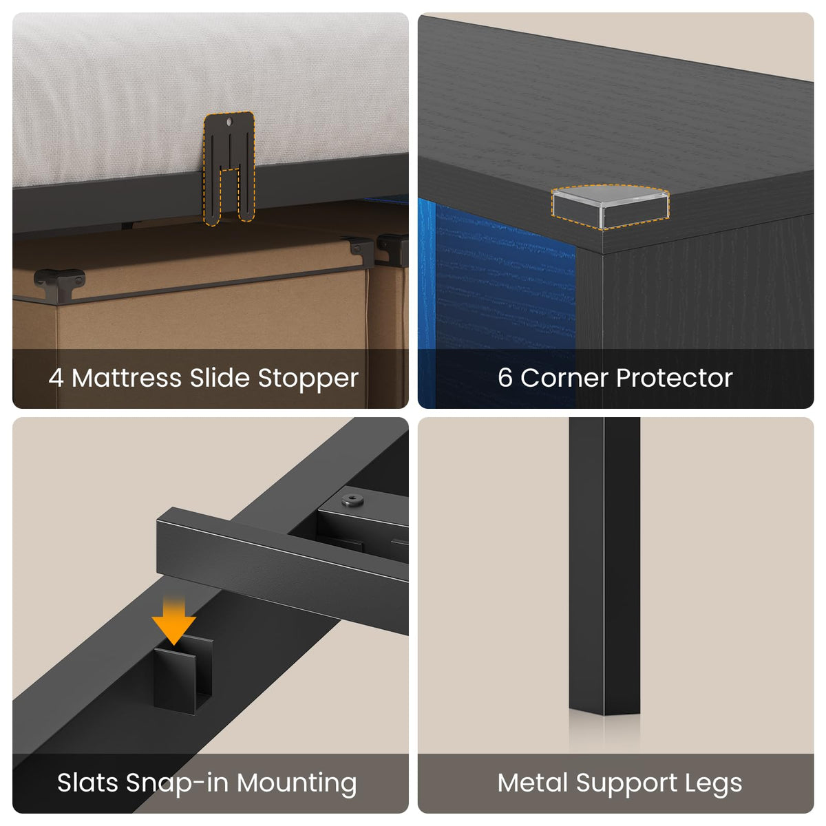 Black Twin Metal Platform Bed with Storage C316856