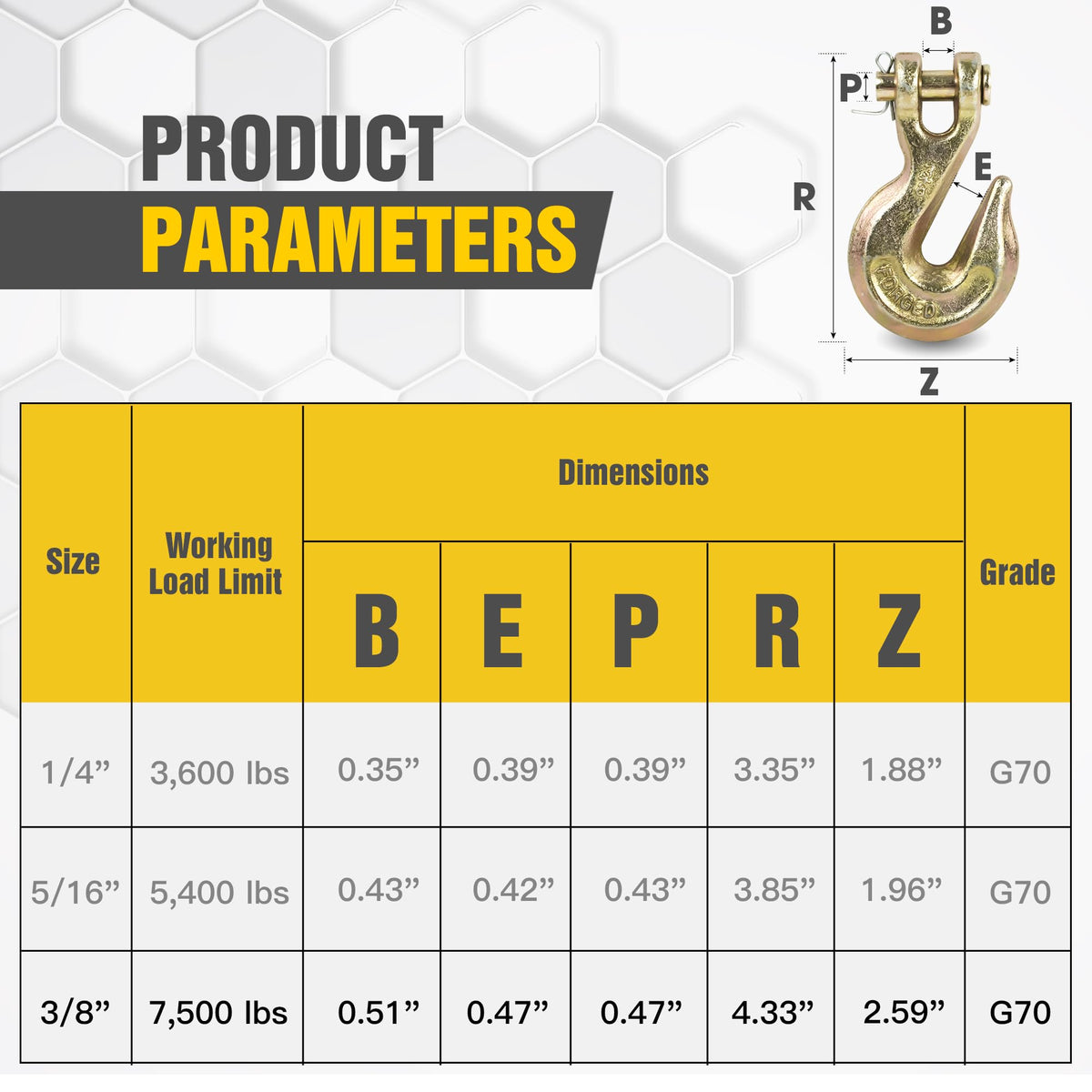3/8" Clevis Grab Hooks 4 Pack Heavy Duty Chain Hook J6592