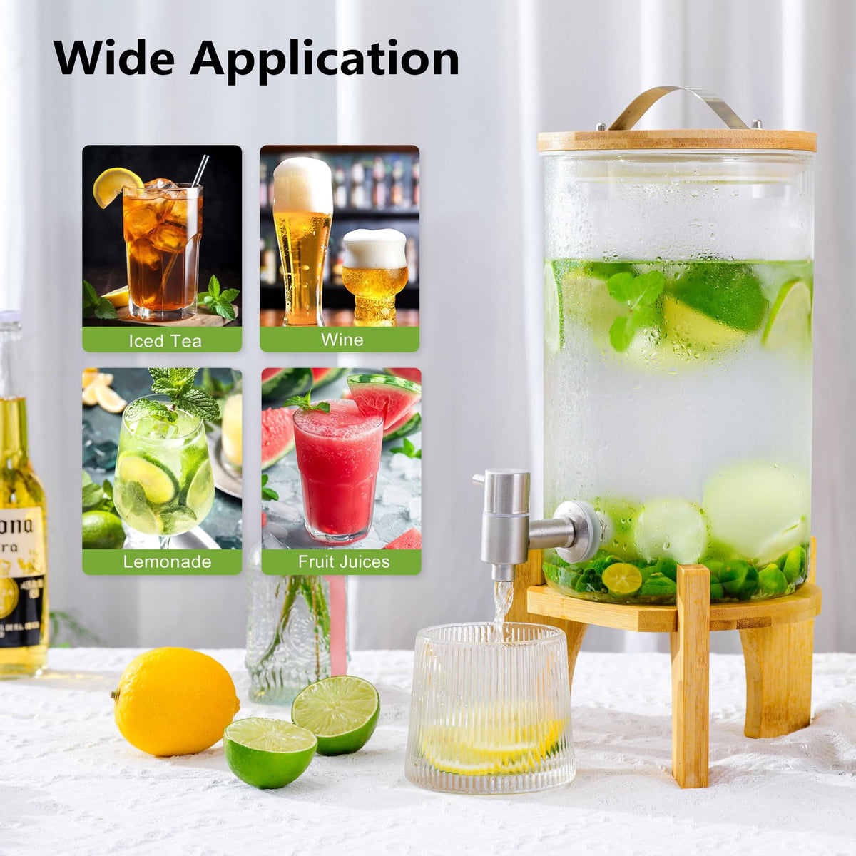 1.2 Gallon Glass Drink Dispenser with Stand and Spigot, 2 Pack B3476