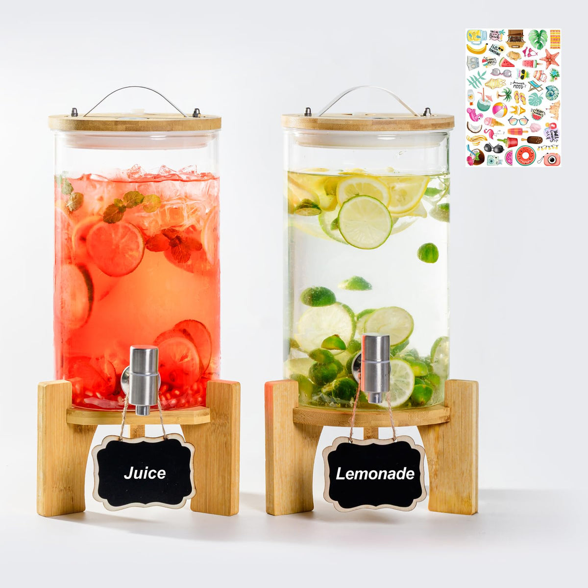1.2 Gallon Glass Drink Dispenser with Stand and Spigot, 2 Pack B3476