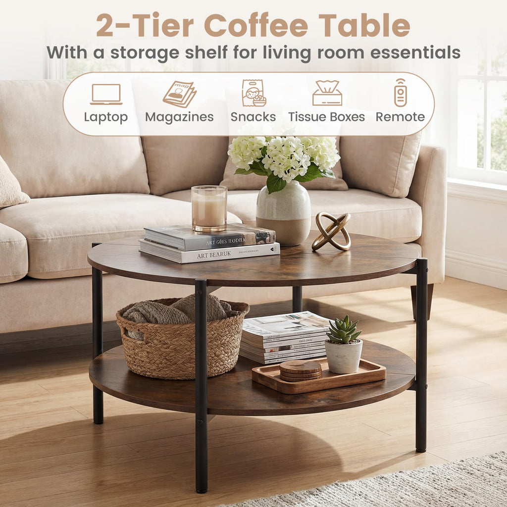 Round 2-Tier Coffee Table with Storage Shelf H16288