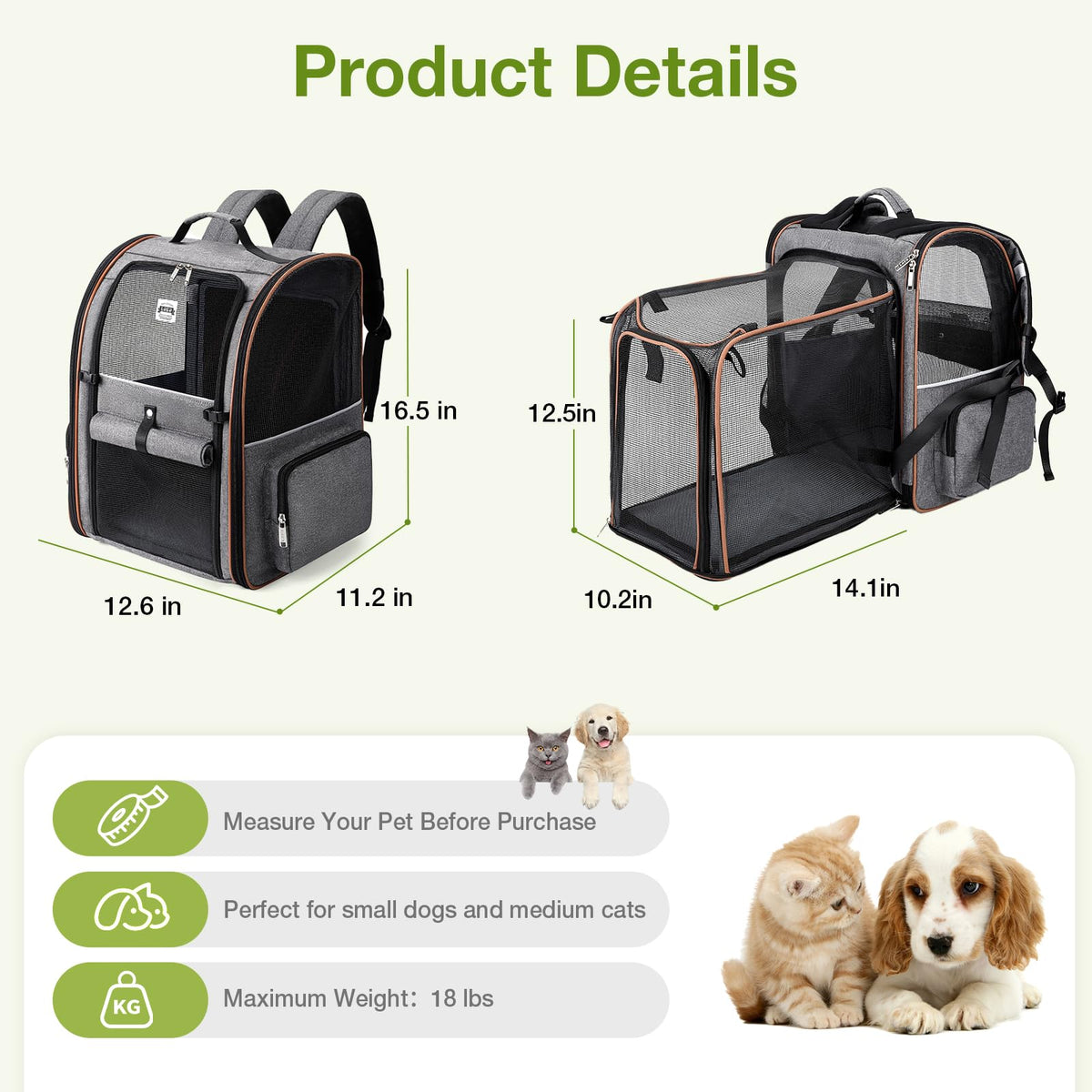Expandable Cat Carrier Backpack with Sun Shade Q51306