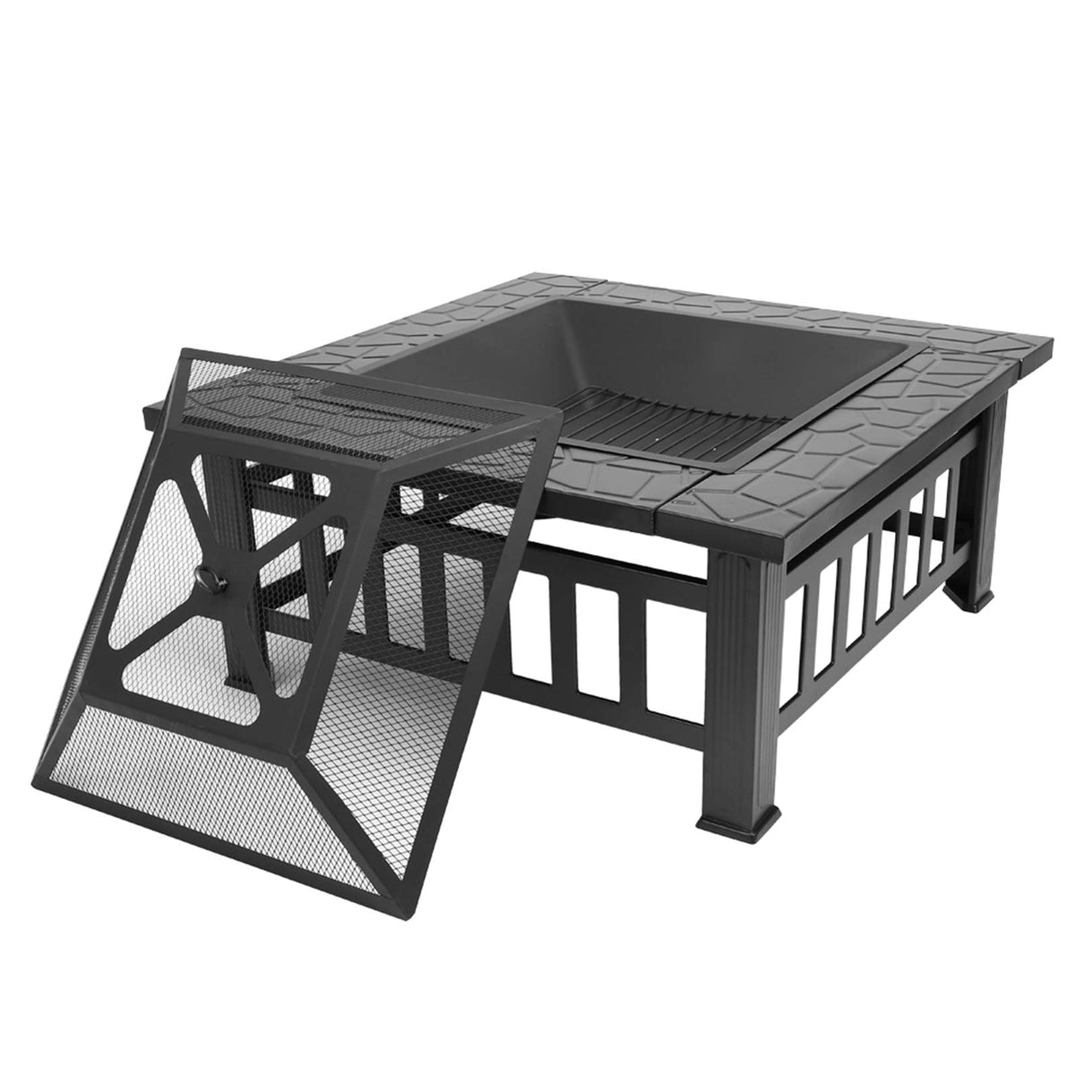 32-inch Metal Outdoor Fire Pit with Fireplace Screen C943