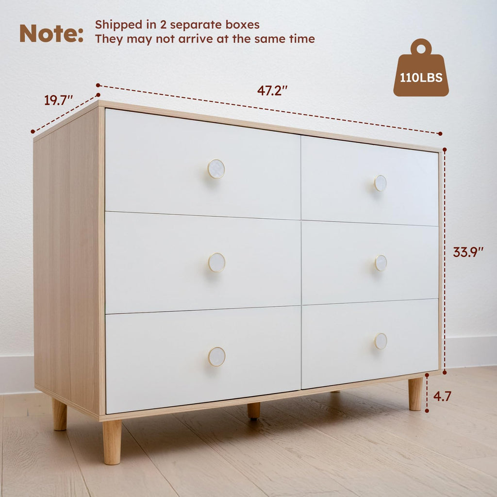 White 6 Drawer Baby Dresser V2314