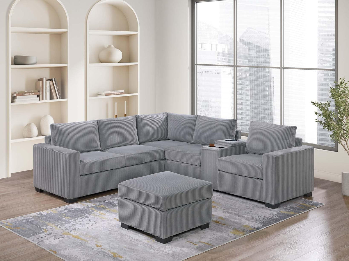 Light Gray Corduroy 4pc Sectional Sofa Set J598