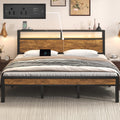 King Size Bed Frame with LED Light and Charging Station O284