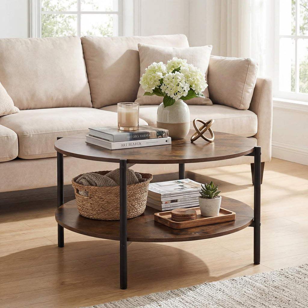 Round 2-Tier Coffee Table with Storage Shelf H16288