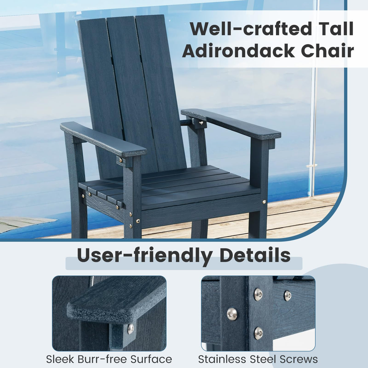 52” Tall HDPE Adirondack Chair Set of 4 Navy K157813
