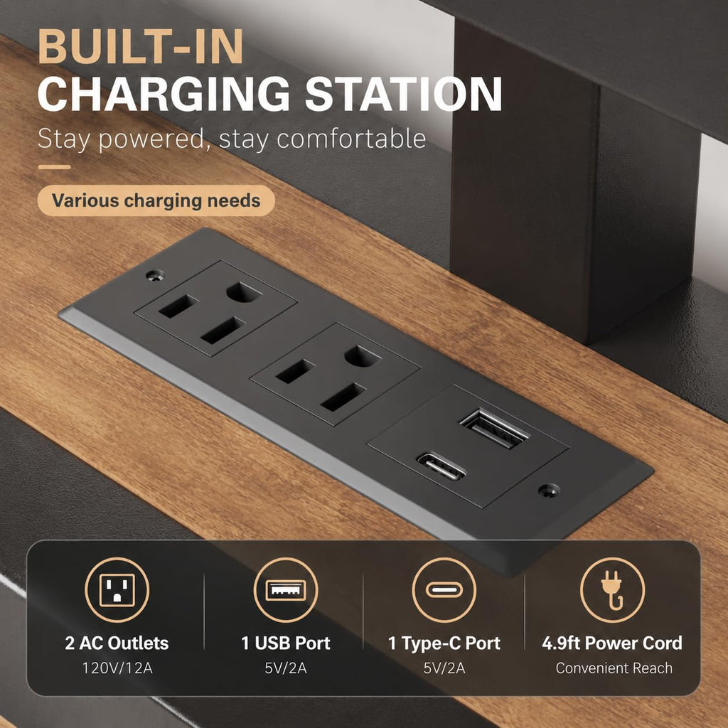 King Size Bed Frame with LED Light and Charging Station O284