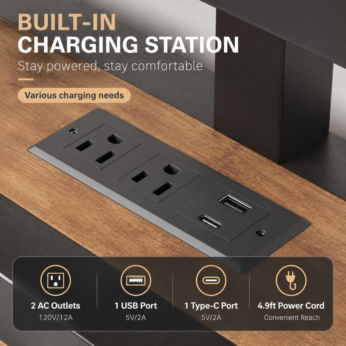King Size Bed Frame with LED Light and Charging Station O284