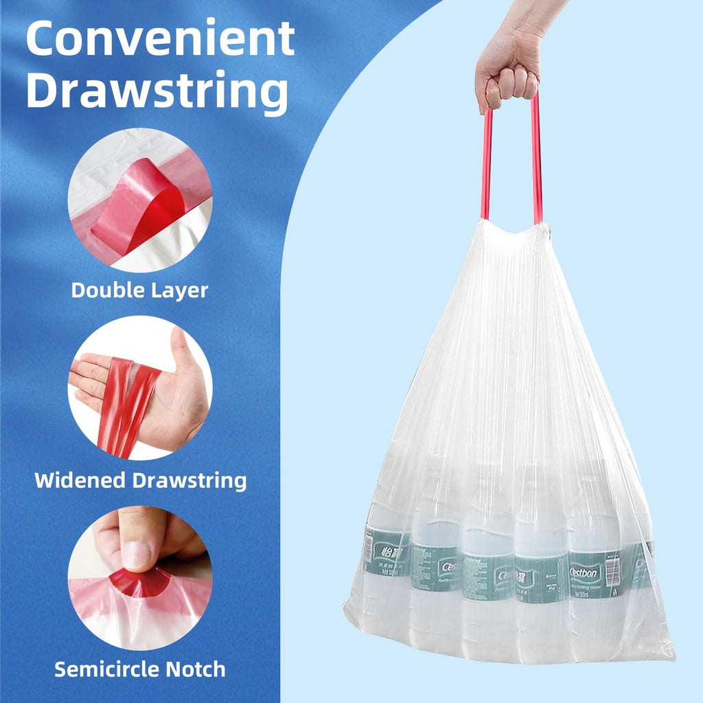 13.2 Gallon Tall Kitchen Drawstring Trash Bags, 200 Count Unscented Leak Proof T9705