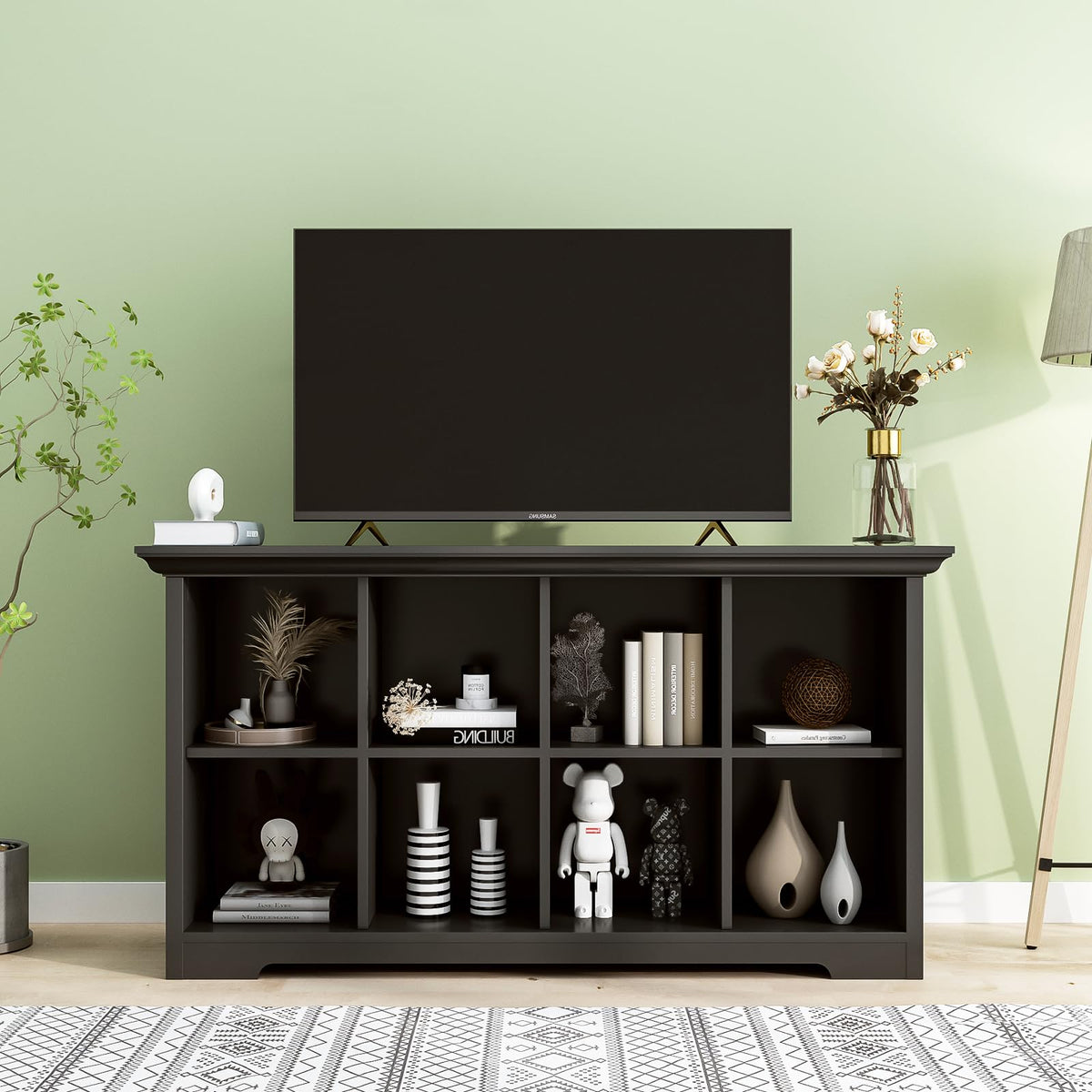 Black 8-Cube Open Bookcase with 2-Tier Low Cabinet E170169