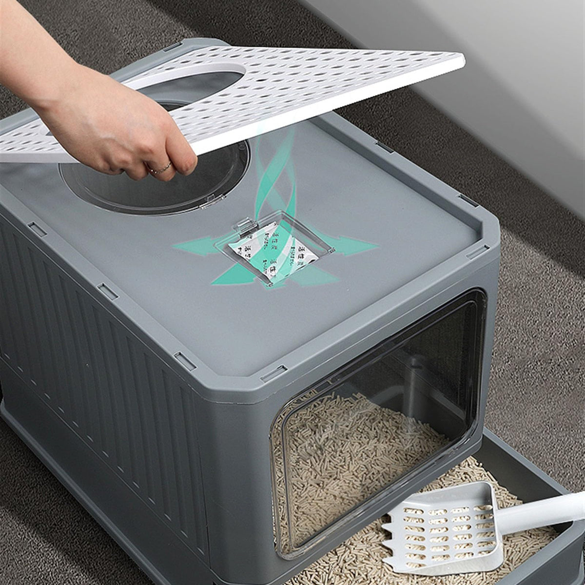Foldable Enclosed Cat Litter Box with Lid E905