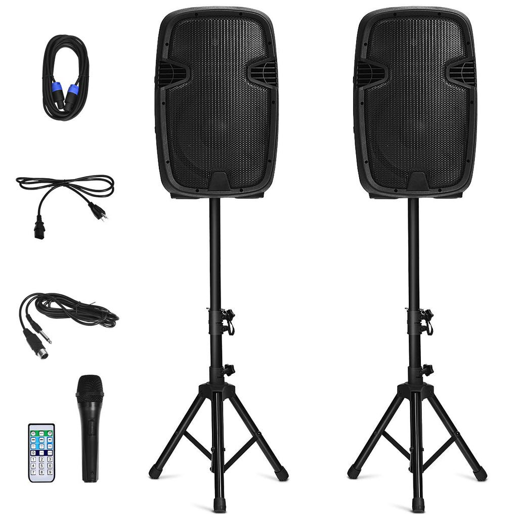 2000W 12" Portable Dual Powered Speakers PA System with Tripod Stands N186748