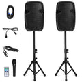 2000W 12" Portable Dual Powered Speakers PA System with Tripod Stands N186748
