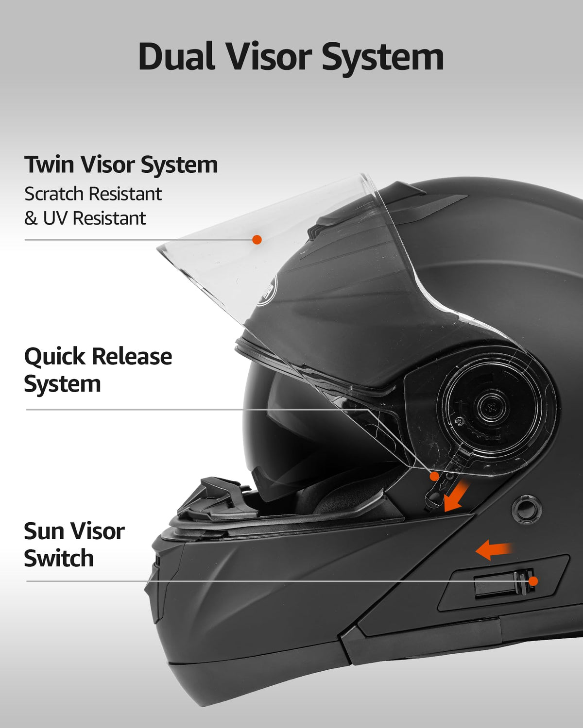 DOT Approved Full Face Motorcycle Helmet with Flip Up Dual Visor U394782