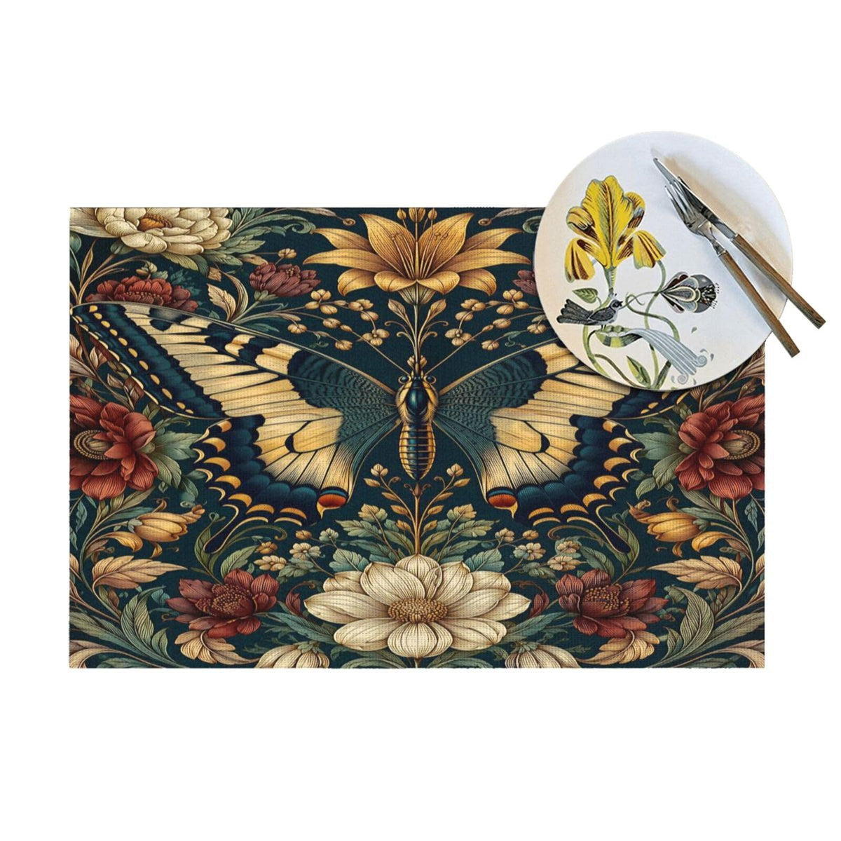Vintage Butterfly Floral Woven Placemat 12X18 in J9866