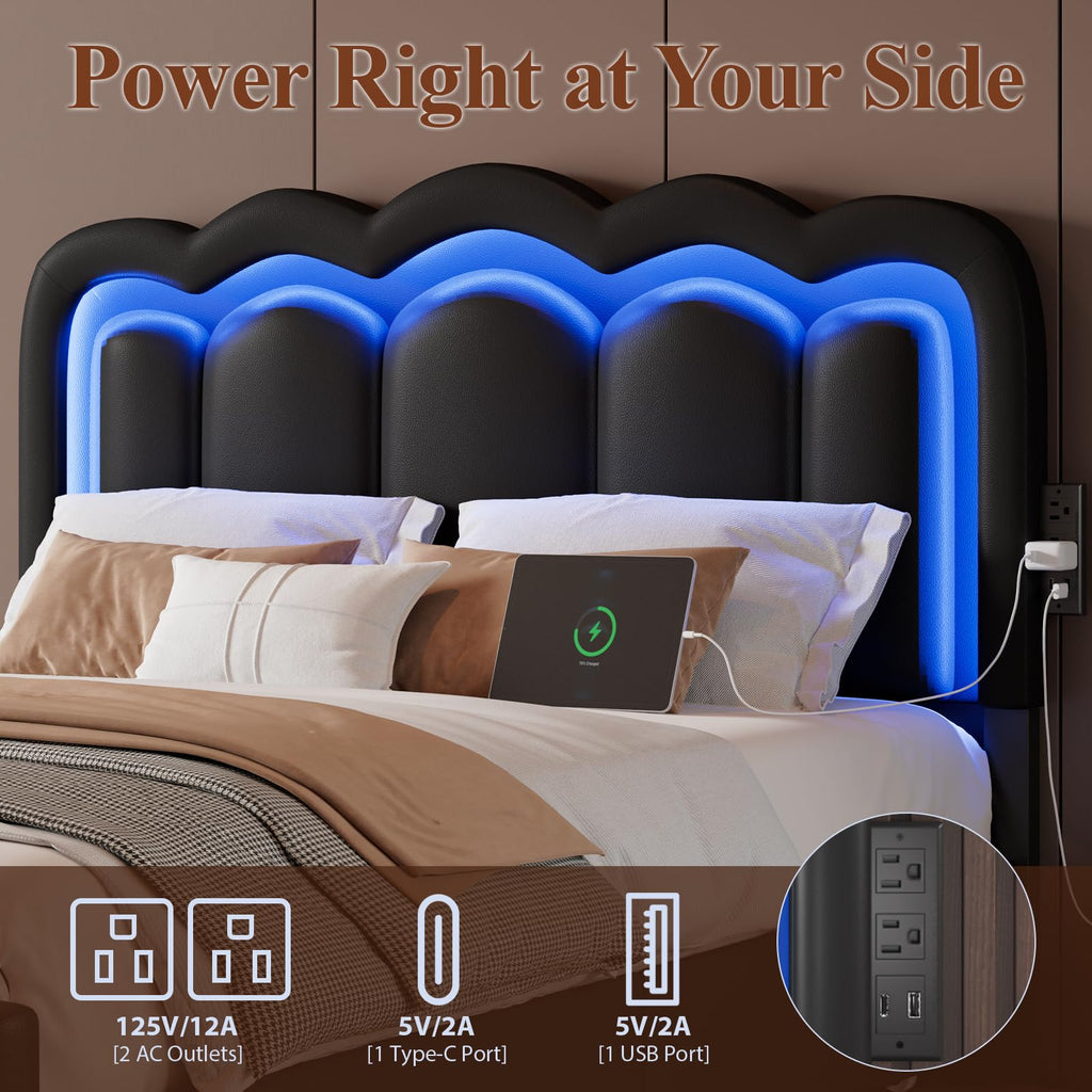 Full Size Bed Frame with LED Lights and Storage Drawers, Black B326980