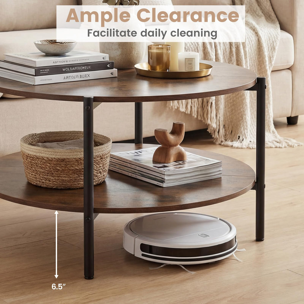 Round 2-Tier Coffee Table with Storage Shelf H16288