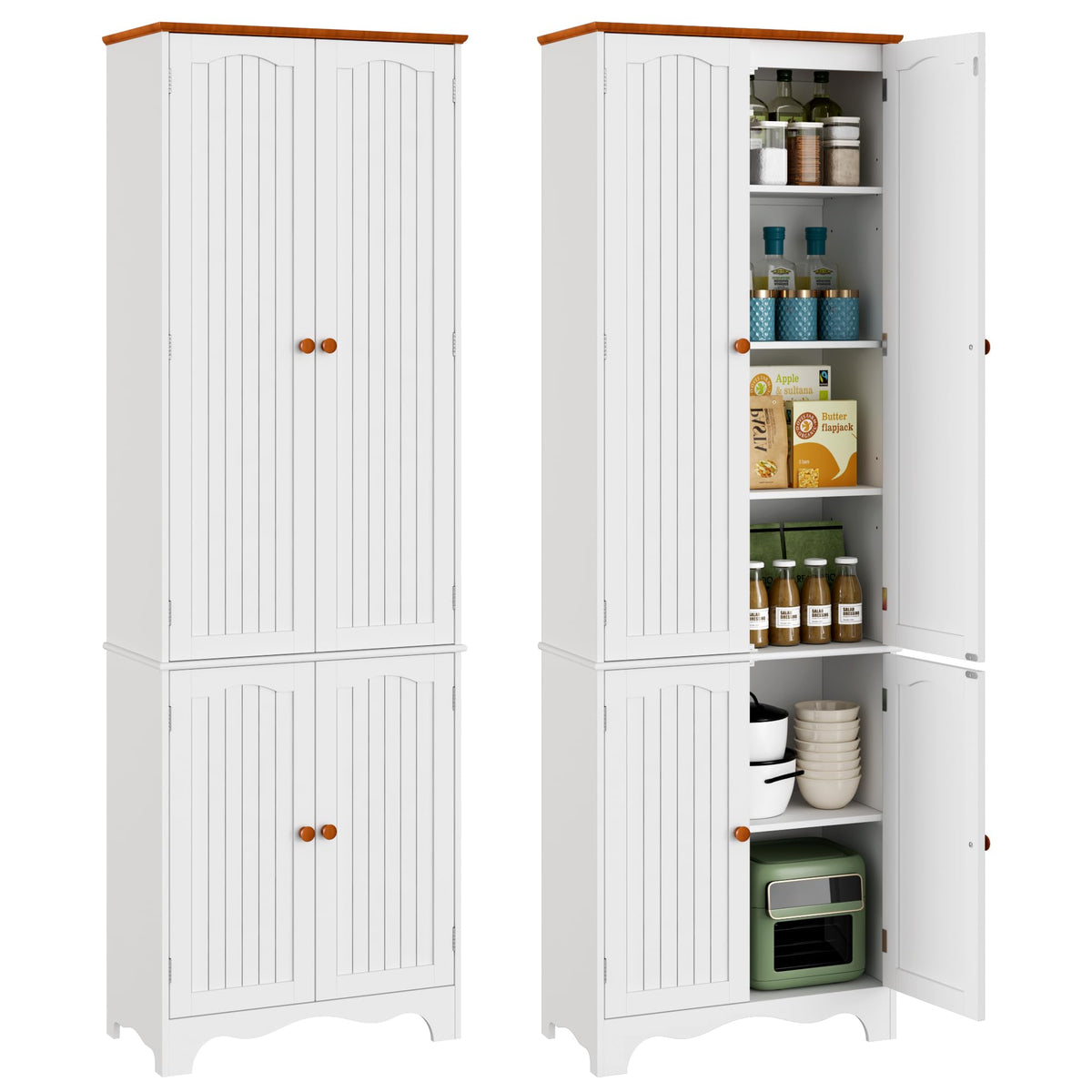 White 72" Kitchen Pantry Cabinet with Doors and Adjustable Shelves D7493