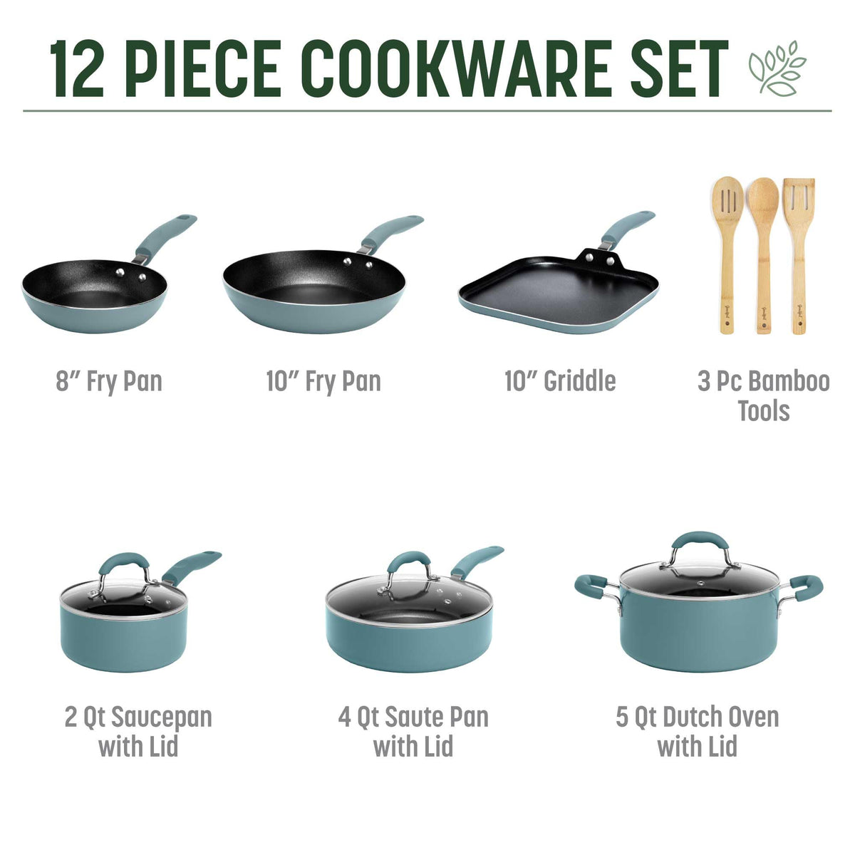 Turquoise 12-Piece Ceramic Nonstick Cookware Set F49568