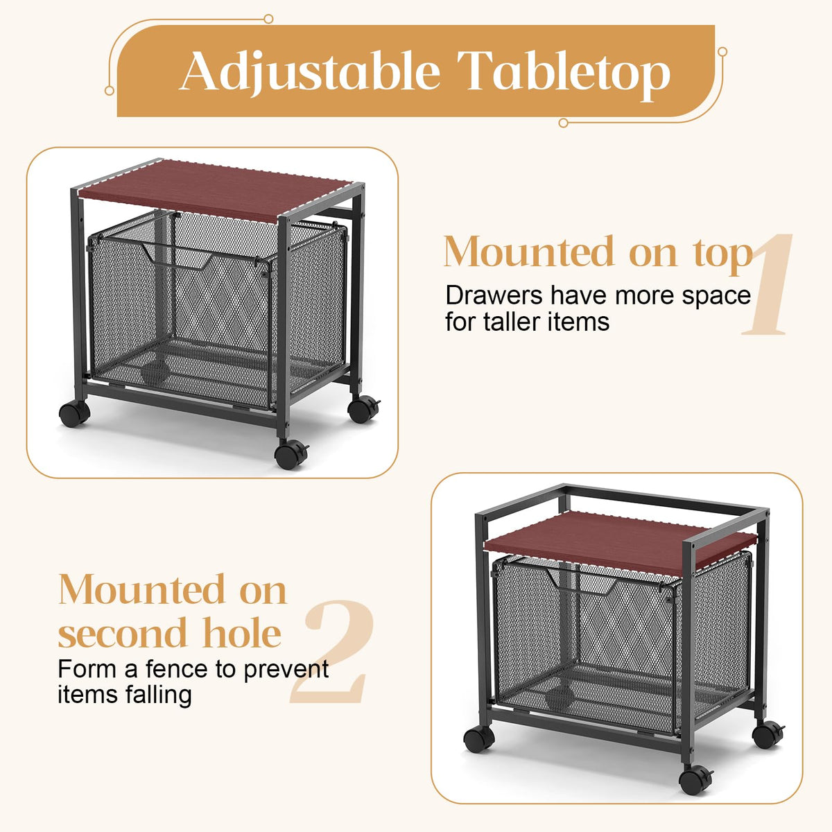 Black Rolling Printer Stand with Drawer T13398